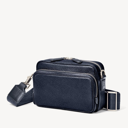 Bolso de mensajero Reporter cuero azul granulado