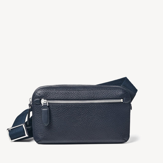 Bolso bandolera compacto Reporter cuero azul granulado